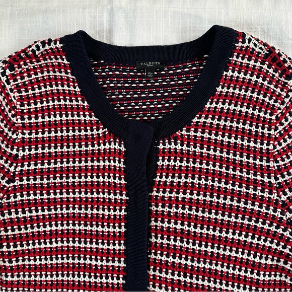 Talbots Blazer Style Cardigan Jacket Sweater Sz M-L Red Blue White Classic - Picture 5 of 14